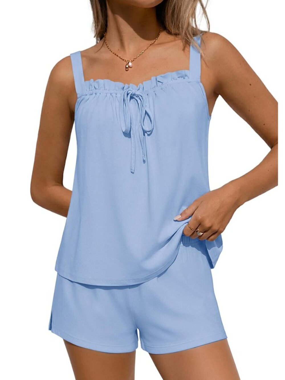 Womens Sleeveless Pajamas Sets Cute Tank Top and Shorts Lounge Set